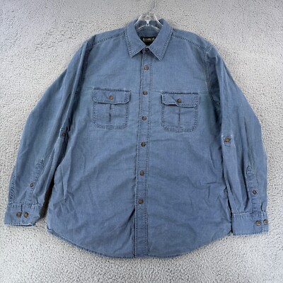Outdoor Life Shirt Mens Medium Blue Button Up Long Sleeve Roll Tab Camp Work