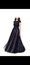 Xscape Embroidered Lace Ballgown Size 6 Navy Tulle Mesh