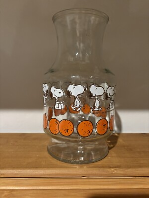1958-Snoopy Peanuts Orange Juice Carafe Anchor Hocking Pitcher-Vtg