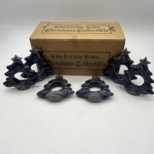 Rowe Pottery Works Christmas Tree Napkin Rings Set Of 6 In Box Salt Glazed B