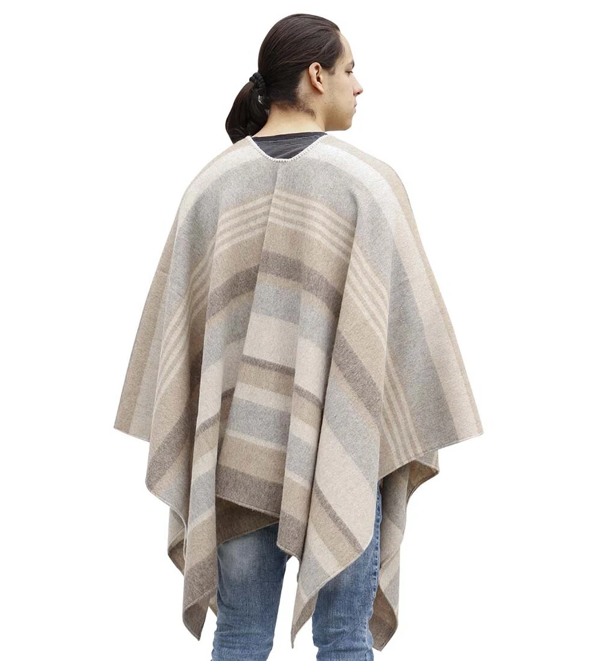 Thick Alpaca Wool Poncho Women Men Alpaca Cloak Cape Coat Unisex Striped Design - Image 2 of 3