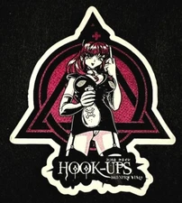 HOOK UPS STICKER VINTAGE "BLACK GARTER NURSE" 3 3/4 X 4 1/4" GLOSSY 