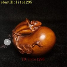 L 5.2CM Chinese Boxwood Hand Carved Fund Sources Mouse Figure Netsuke Collection