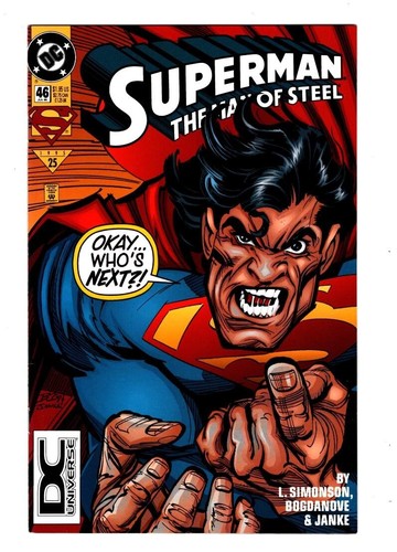 SUPERMAN MAN OF STEEL 46 (VF+ 8.5) DC UNIVERSE LOGO VARIANT / 1995 MODERN AGE * - 第 1/2 張圖片
