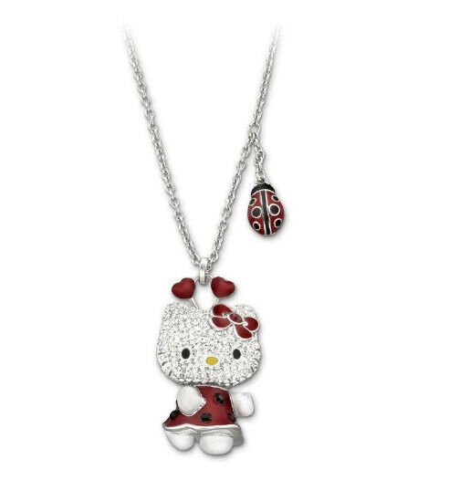Swarovski 3D Hello Kitty Lady Bug Long Pendant Movable Head