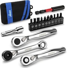15pc Mini Ratchet Wrench Set 14 Drive Ratchet Handle Wrench Mini Socket S...