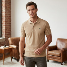 LACOSTE Men's 3XL Polo Shirt Size 9 Beige Short Sleeve Cotton Casual