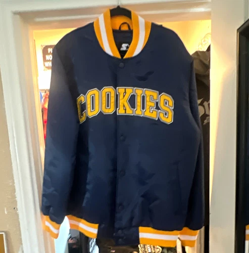 Starter Black Label Cookies Satin Bomber Jacket Blue/Yellow/White Men's L - product listing photo