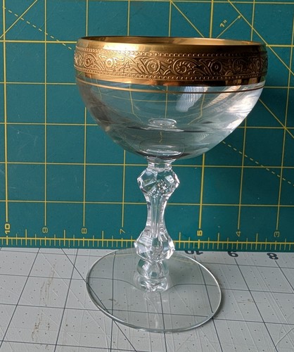 Tiffin Franciscan Champagne Goblet Gold Minton Band Westchester Bubble Stem - Picture 2 of 8