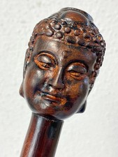 Hand carved design buddha wooden walking stick for men women walking cane