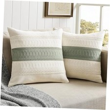 2 Packs Cotton Boho Throw Pillow Covers 18" x 18" Pack of 2 Contrast/Green