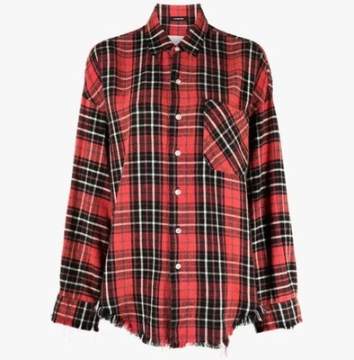 NWT~R13 Frayed Plaid-Check Cotton Workshirt Size XXS