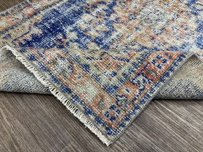 3x4 Navy Blue Turkish Accent Rug, Hand-Knotted Wool Rug, Bathroom, Entryway Rug