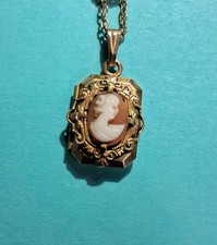 1/20 12k Gold Victorian Delicate Hand Carved Cameo Locket Pendant Necklace 