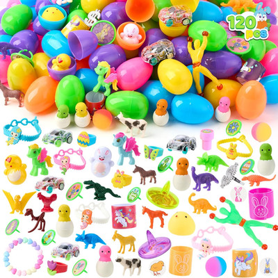 120 Prefilled Easter Eggs w/Mini Toys & Stickers Basket Stuffers Egg Hunt Favors