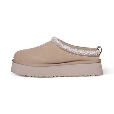 UGG TAZZ SAND SUEDE LINED SHEARLING MULE PLATFORM WOMEN'S SLIPPERS