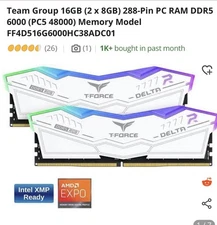 T-Force Delta RGB DDR5 16GB Kit (2x8GB) 6000MHz - White