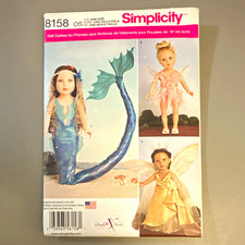 Uncut Simplicity 8158 Doll Clothes Sewing Pattern, Mermaid Tail Fairy Costumes