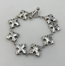 Vintage English Sterling Silver Maltese Cross Toggle Bracelet