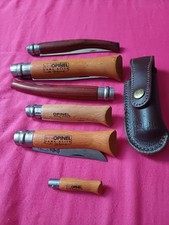 Opinel lot couteaux pliants manche bois marron/argenté avec étui cuir