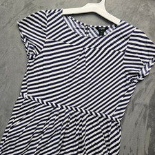 J.CREW Womens Navy Blue White Striped Viscose Mini Dress Pockets Size 6 68389