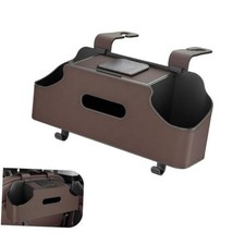 Backseat Organizer with Dual Cup Holder, Multi-function Tissue 1 PC Brown