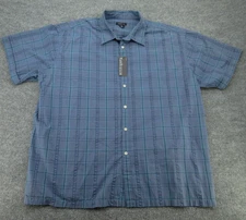 Van Heusen Shirt Mens 2XL 18-18.5 Blue Plaid Short Sleeve Button Up Casual NEW