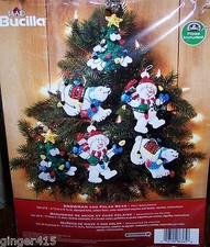 Bucilla "SNOWMAN  POLAR BEAR Felt Christmas Ornaments Kit Tree 6 OOP RARE