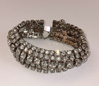 WEISS SPARKLY CLEAR CRYSTAL RHINESTONE VINTAGE SILVER CUFF BRACELET 7" SIGNED