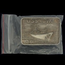 New Battleship USS Iowa BB61 WWII Navy USN Ship 1980s NOS Vintage Belt Buckle
