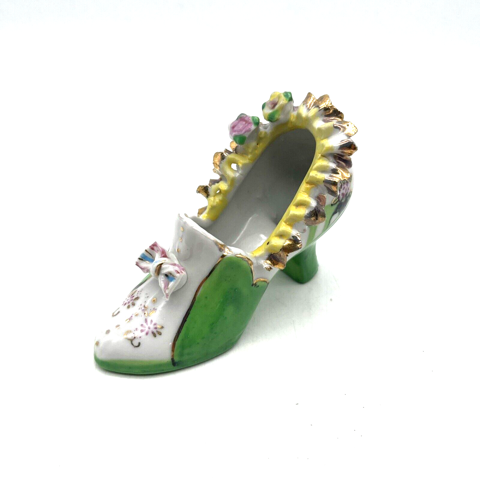 PANTOFOLA D’ORO Ciabatta da donna in porcellana vintage decorativa con rose applicate nastro fiocco GIAPPONE