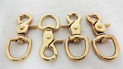 Solid Brass Trigger Scissor Snaps Round Ends Swivel Horse Tack Lot of 4 New