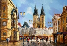Prague painting oil on canvas Cityscape Kal Gajoum style Post Impressionism