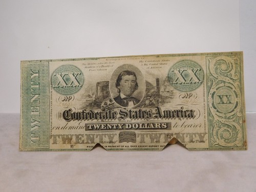 1861 Confederate $20 note T-21 cut-out cancel - Picture 1 of 17