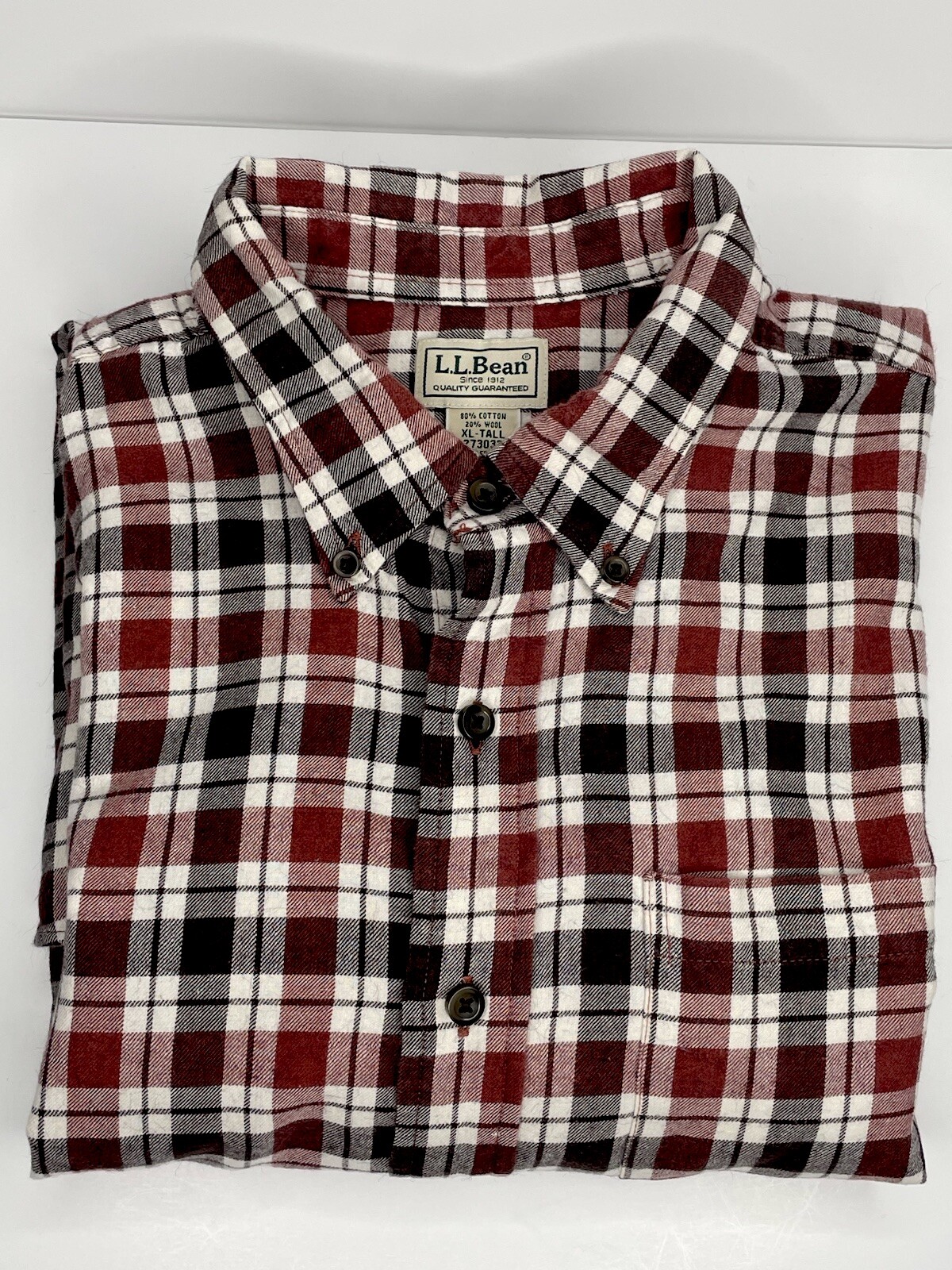 LL Bean Shirt Mens XL Tall Maroon Plaid Long Sleeve Outdoors Camping Hiking