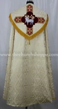 Metallic GOLD COPE & Stole Set with Agnus Dei embroidery,capa pluvial far fronte