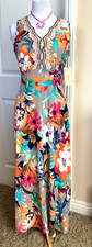 ⭐️⭐SJS - RETRO STYLE HAWAIIAN PRINT MAXI DRESS EMPIRE WAIST SLEEVELESS - NWT