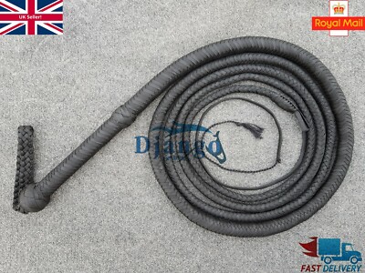 12 Fuß 12 Zöpfe Premium Paracord schwarz Nylon Peitsche strapazierfähig maßgefertigt STIERPEITSCHE