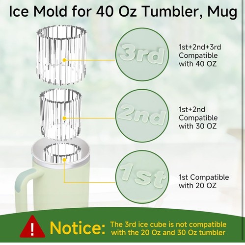 Ice Cube Tray for Stanley Cup with Lid and Bin for Freezer,3 Hollow Large Cylind - Picture 4 of 6