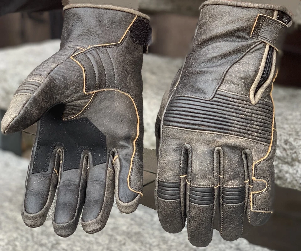 LEDER MOTORRADHANDSCHUHE BIKER MOTORRAD HANDSCHUHE-ECHTES RINDSLEDER- ANTIKLEDER - Bild 3 von 3