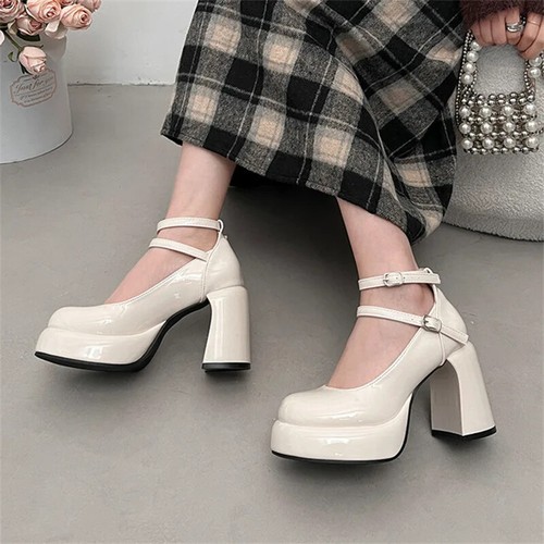 Damen Mary Jane klobige High Heels Schnalle Pumps Mädchen Mode Schuhe Sandalen - Bild 18 von 19