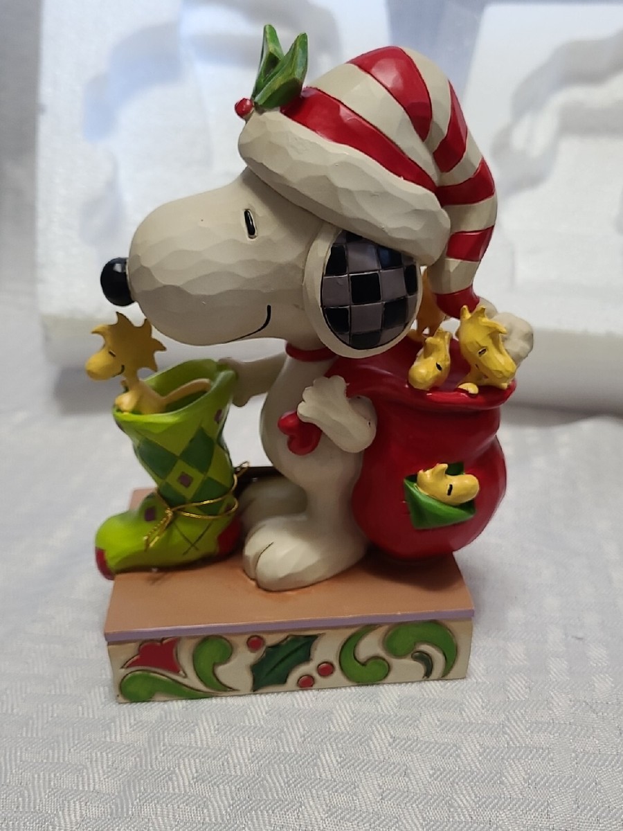 Jim Shore Peanuts Snoopy with Woodstocks and a Stocking