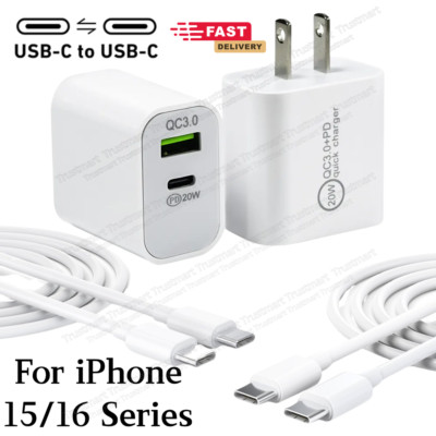 20W USB C Fast Charger Type C Cable Power Block For Android iPhone 15 16 17 Pro