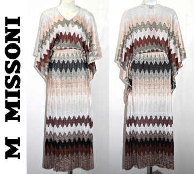 M MISSONI Lungo Zigzag Metallic Weave Crochet Knitted Dress-Kaftan sz L  $1150 | eBay