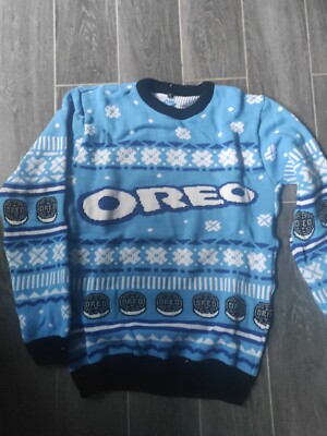 OREO Weihnachtspullover blau und weiß Damen Medium M