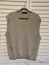 Ashworth Golf Sweater Vest Mens Large Gray Pinstripe Embroidered Cotton USA Made