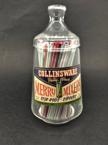 1950s COLLINSWARE Merry Mixer Swizzle Sticks-Collins Bros-Original Glass Jar - Picture 7 of 10