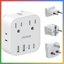 Travel Plug Adapter 8-in-1 with 4 USB Ports 2 USB C Type C/G/E/F US to UK EU