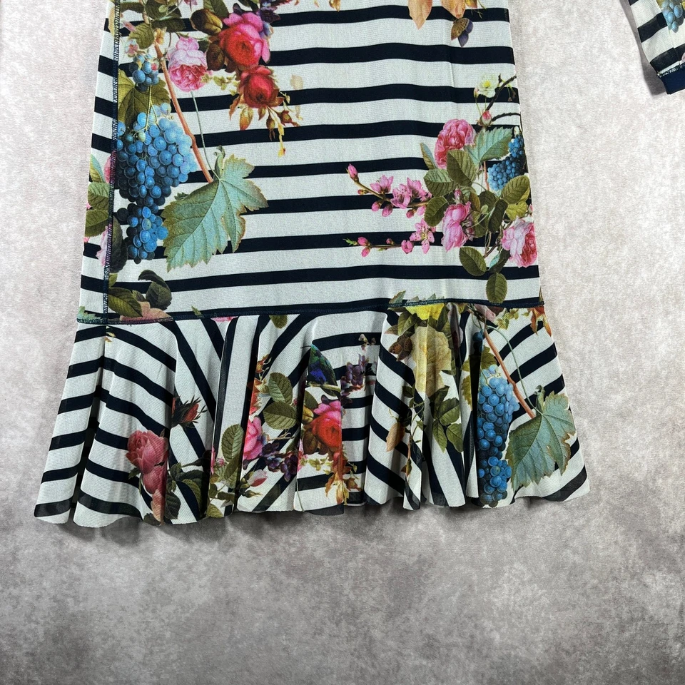 Vintage Juicy Couture Mini Dress Medium Blue White Floral Stripe Mesh Ruffle Y2K - Image 3 of 4