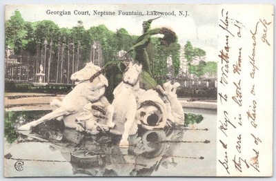 1930 Georgian Court Neptune Fountain Lakewood NJ Postcard RPC